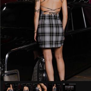 DIXXON Gray Plaid Mini Dress with Strappy Back